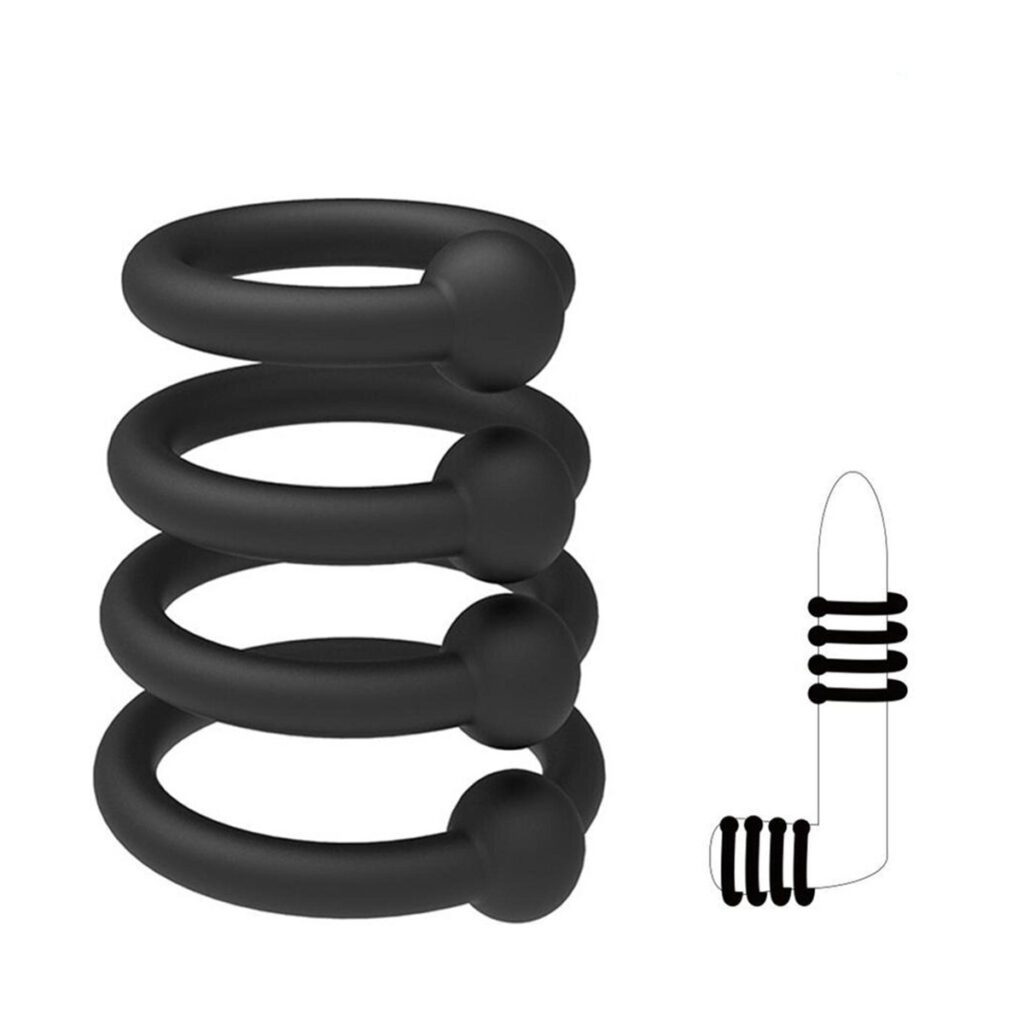 cockring, penisring, set van 4, rubberen cockringen, SM accessoires, BDSM speeltjes, flexibele ringen, comfortabele pasvorm, genot verlengen, erectie ondersteuning, duurzaam materiaal.