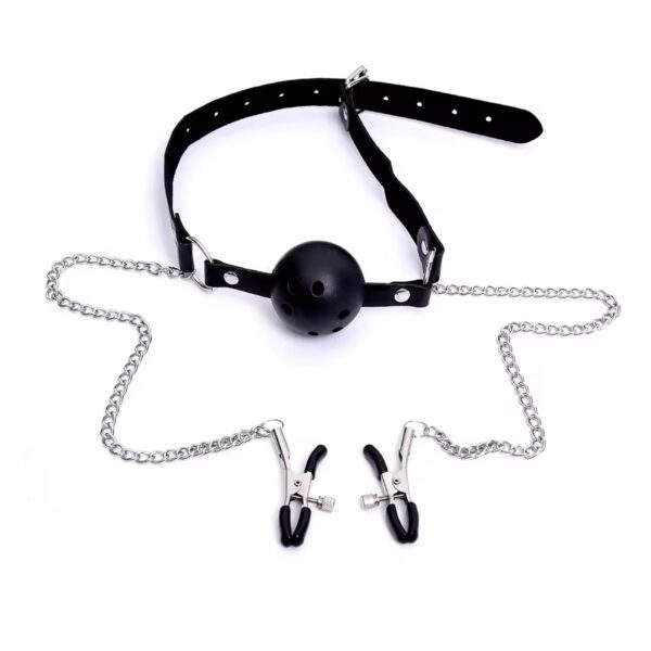 Gagbal, tepelklemmen, verstelbaar, SM, BDSM, luxe uitvoering, gehard plastic