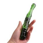 glazen dildo, aubergine design, luxe dildo, 20 cm lengte, hoogwaardig glas, glad afgewerkt, veilig gebruik, duurzaam materiaal, temperatuurspel, stijlvolle sextoy, unieke vormgeving.