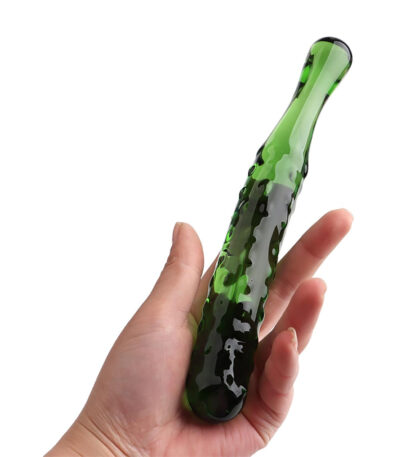 glazen dildo, aubergine design, luxe dildo, 20 cm lengte, hoogwaardig glas, glad afgewerkt, veilig gebruik, duurzaam materiaal, temperatuurspel, stijlvolle sextoy, unieke vormgeving.