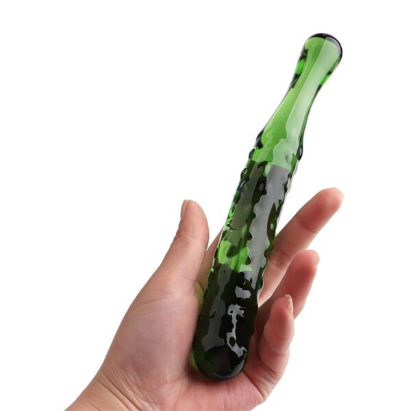 glazen dildo, aubergine design, luxe dildo, 20 cm lengte, hoogwaardig glas, glad afgewerkt, veilig gebruik, duurzaam materiaal, temperatuurspel, stijlvolle sextoy, unieke vormgeving.