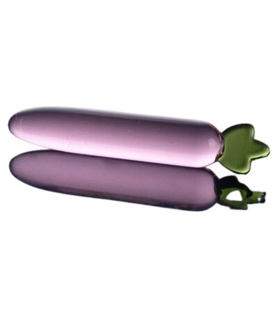 glazen dildo, aubergine design, luxe dildo, 20 cm lengte, hoogwaardig glas, glad afgewerkt, veilig gebruik, duurzaam materiaal, temperatuurspel, stijlvolle sextoy, unieke vormgeving.