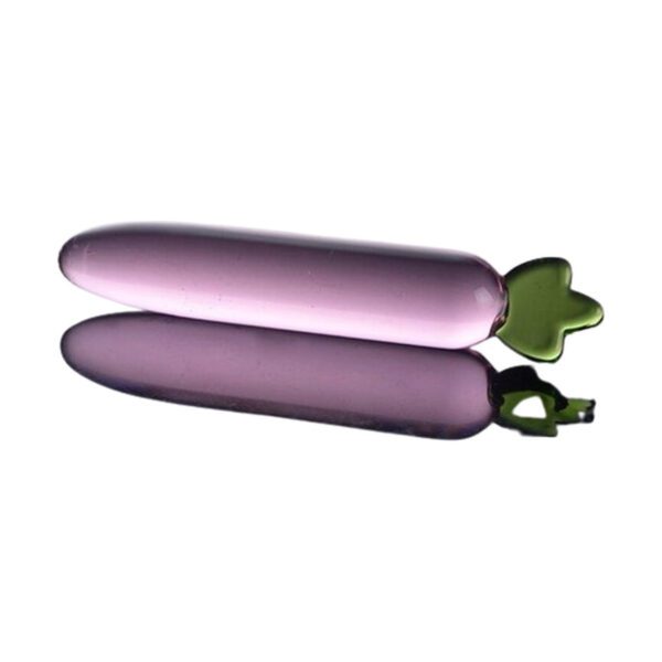 glazen dildo, aubergine design, luxe dildo, 20 cm lengte, hoogwaardig glas, glad afgewerkt, veilig gebruik, duurzaam materiaal, temperatuurspel, stijlvolle sextoy, unieke vormgeving.