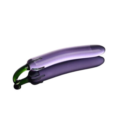 glazen dildo, aubergine design, luxe dildo, 20 cm lengte, hoogwaardig glas, glad afgewerkt, veilig gebruik, duurzaam materiaal, temperatuurspel, stijlvolle sextoy, unieke vormgeving.