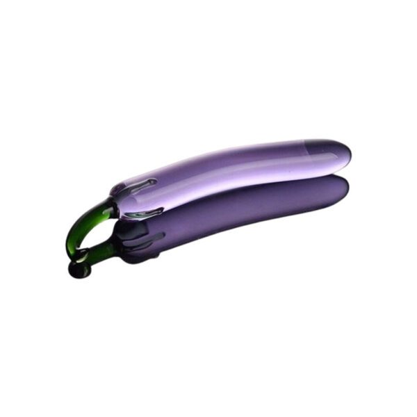 glazen dildo, aubergine design, luxe dildo, 20 cm lengte, hoogwaardig glas, glad afgewerkt, veilig gebruik, duurzaam materiaal, temperatuurspel, stijlvolle sextoy, unieke vormgeving.