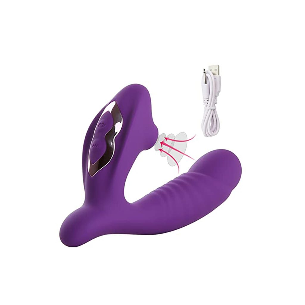 vibrator, trilfunctie, zuigfunctie, G-spot stimulatie, clitorale stimulatie, luxe uitvoering, lichaamsveilig materiaal, ergonomisch ontwerp, intens genot, seksspeeltje.