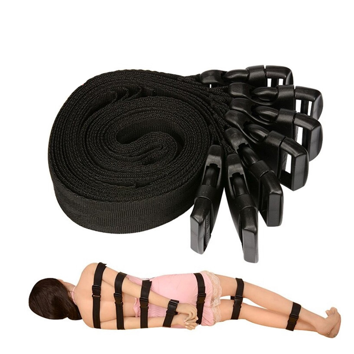 dsdfsfdsgduct1 bondage, lichaamsbondage, spanbanden, handboeien, beenboeien, sm, bdsm, zwart, kunststof, vastbinden