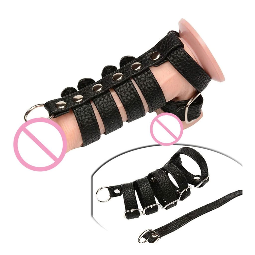 penisring, verstelbaar, riemen, gespen, leder, cockring, kuisheidskooi, luxe, sm, bdsm
