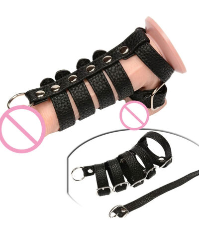 penisring, verstelbaar, riemen, gespen, leder, cockring, kuisheidskooi, luxe, sm, bdsm