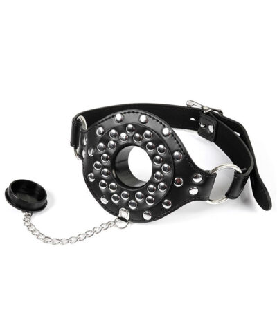 mondgag, stopper, deepthroat, afsluitbaar, leer, sm, bdsm, verstelbaar, gag masker, bondage