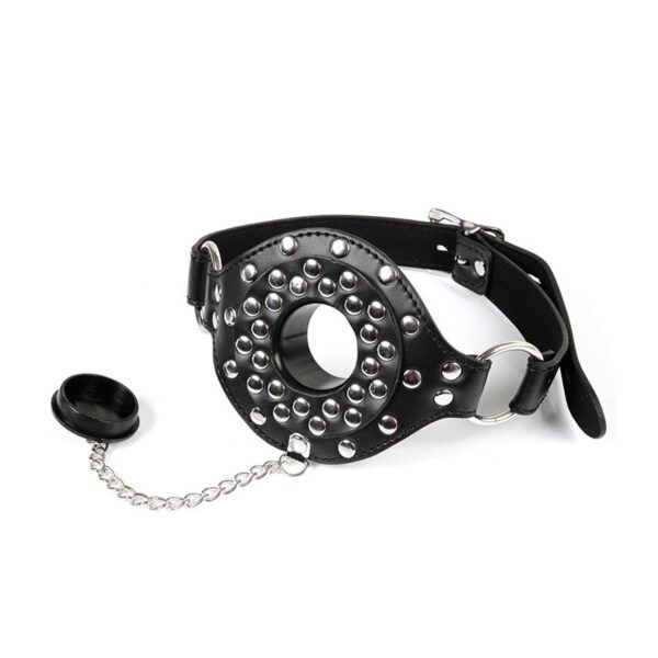 mondgag, stopper, deepthroat, afsluitbaar, leer, sm, bdsm, verstelbaar, gag masker, bondage