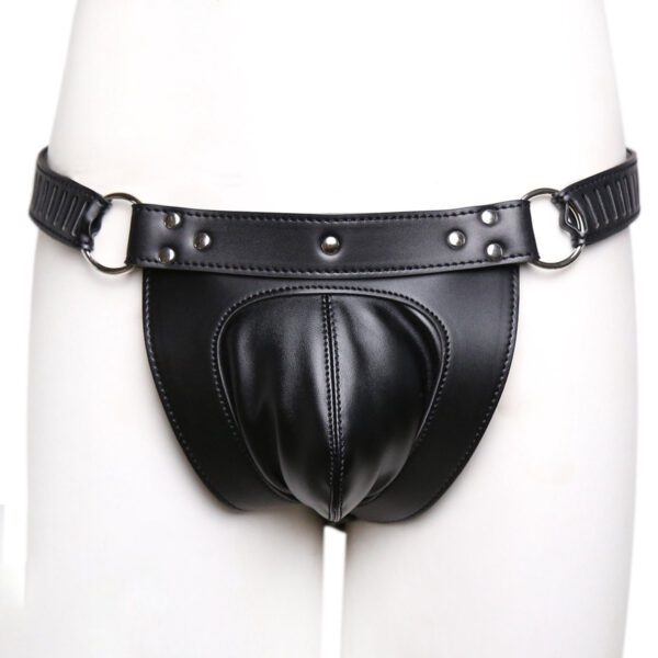 kuisheid, ondergoed, slot, heren, lederen slip, BDSM, verstelbaar, langdurig, afsluitbaar, zwart