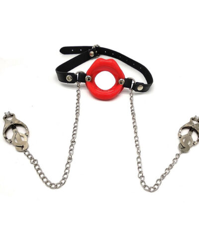 mondknevel, gag, tepelklemmen, mondgag, bdsm, 2-in-1, luxe, uitvoering, smile, leer