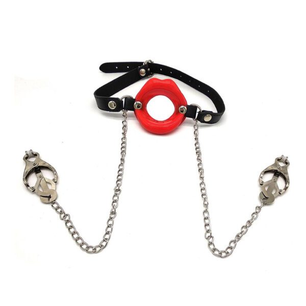 mondknevel, gag, tepelklemmen, mondgag, bdsm, 2-in-1, luxe, uitvoering, smile, leer