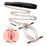 schaamlipklem, ketting, riem, vagina, uitrekker, speculum, verstelbaar, bdsm, bondage, metaal