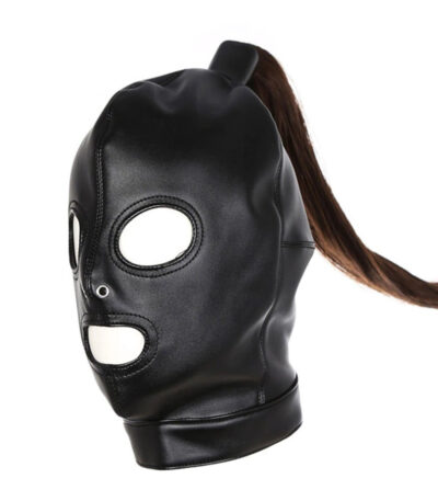 masker, staart, leder, BDSM, SM, bondage, sex mask, zwart, rollenspel, accessoire