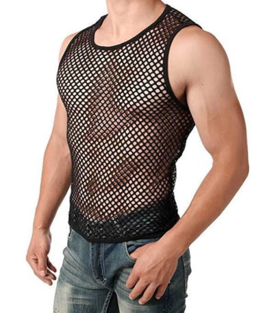 heren, mesh, tank top, visnet, mouwloos, erotisch, hemd, mannen, polyester, sexy