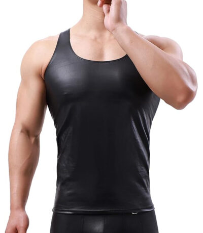 lederen tanktop, heren, sexy, mannen, bodycon, erotisch, rollenspel, zwart, clubwear, kleding