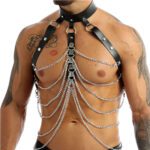 halsband,BDSM choker harnas, heren, bondage ketting, SM kleding, leder, verstelbaar, one size, RVS kettingen, erotische uitstraling, cadeau