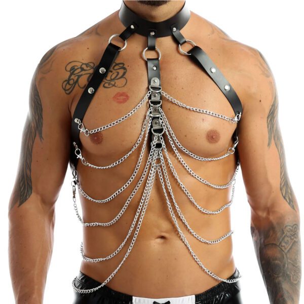 halsband,BDSM choker harnas, heren, bondage ketting, SM kleding, leder, verstelbaar, one size, RVS kettingen, erotische uitstraling, cadeau