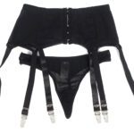 jarretels, bijpassende string, 6 metalen clips, korset, erotische kleding, vrouwen, hoge kwaliteit, zwarte lingerie, verleidelijke uitstraling, taille accentuering