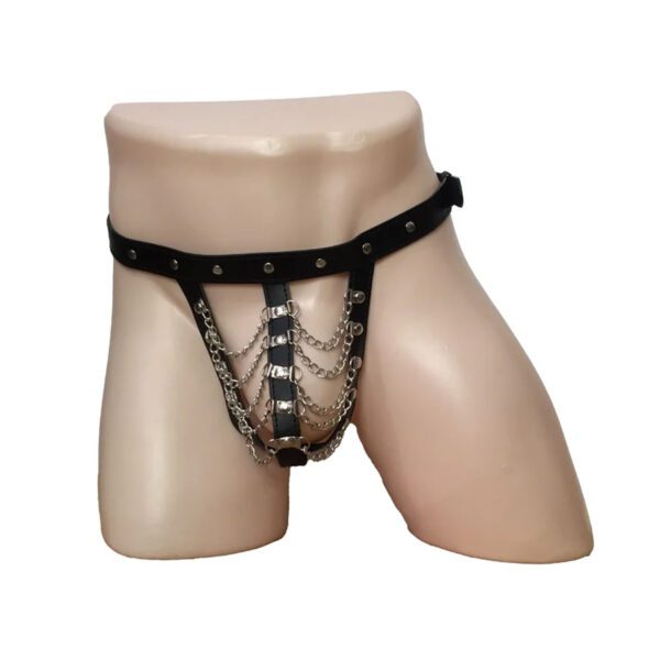 leder, ketting onderbroek deluxe, leder, open kruis, verstelbaar, kuisheid, BDSM, SM, erotisch ondergoed, unisex, one size