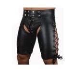 leder, lederen BDSM short, leather bondage kleding, erotische broek, open billen, penisvakje, kunstleer, zeer hoge kwaliteit, SM kleding, heren, S tot en met XL