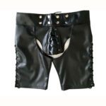 leder, lederen BDSM short, leather bondage kleding, erotische broek, open billen, penisvakje, kunstleer, zeer hoge kwaliteit, SM kleding, heren, S tot en met XL
