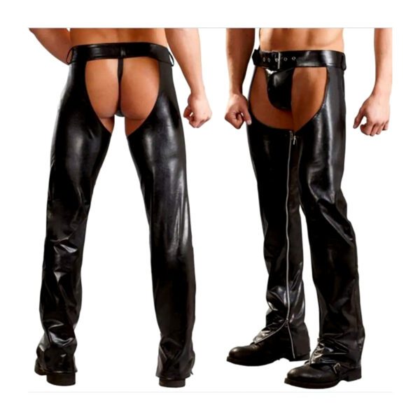 leder,lederen BDSM broek, leather bondage kleding, open billen, erotische broek, sexy lederen look, kunstleer, gespsluiting, stakker/losser instelbaar, zeer hoge kwaliteit, S tot en met XXL