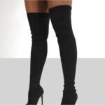 zwarte naaldhakken, hoge kousen, overknee laarzen, erotisch, hakhoogte ≥ 8 cm, stretch suède, comfortabel, tot aan de knie, merkloos, deluxe kwaliteit